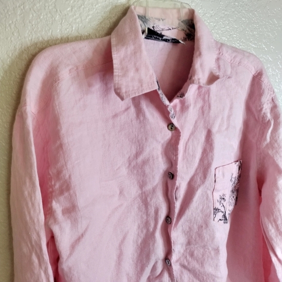 Tasha Polizzi for saddleblanket pink linen button down shirt Sz Xl - Picture 2 of 8